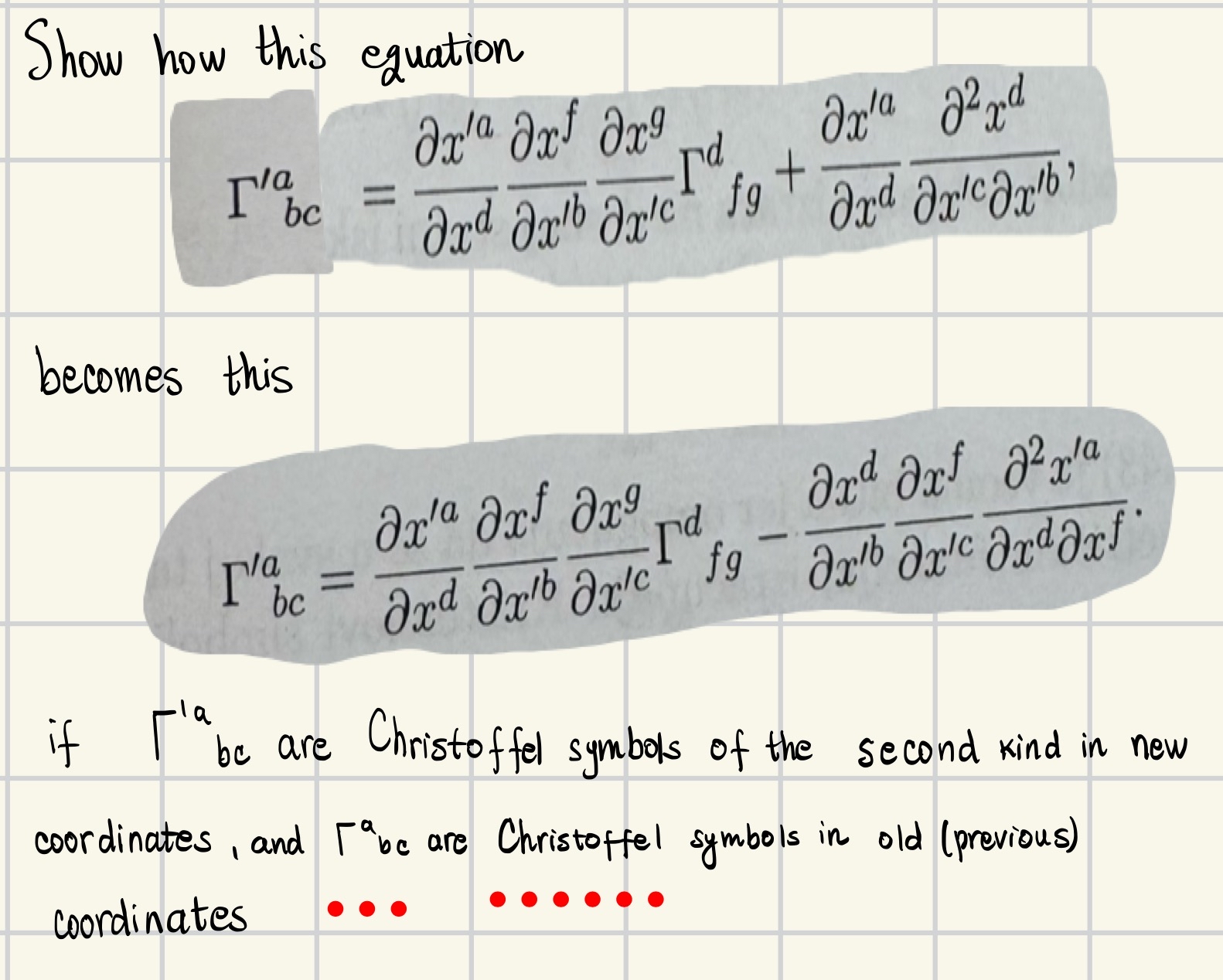 Show how this equation b c ' a = d e l x ' a d e