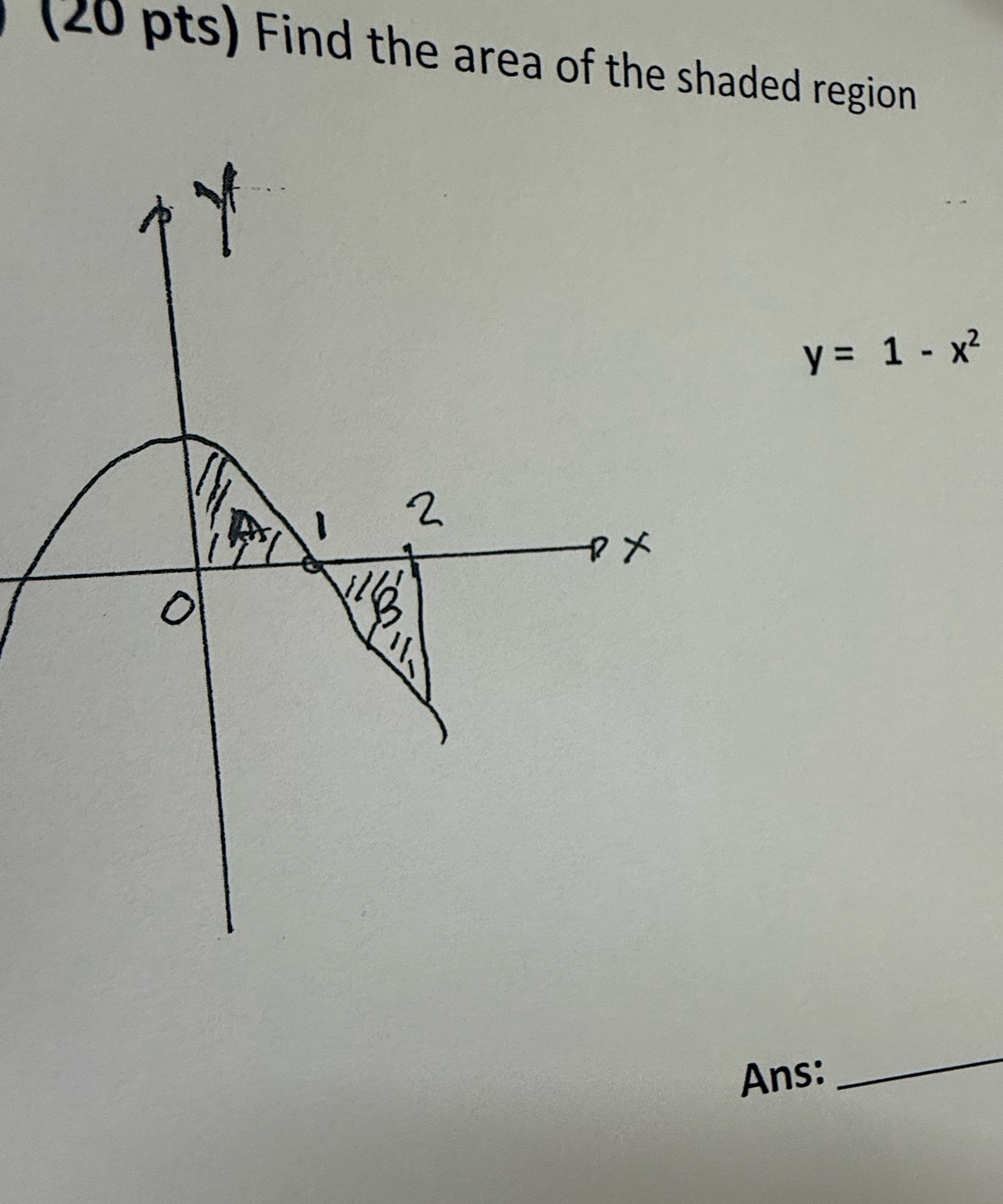 ( 2 0 pts ) Find the area of the shaded region y