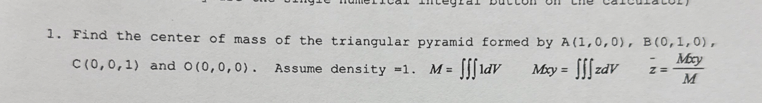 Find the center of mass of the triangular pyramid