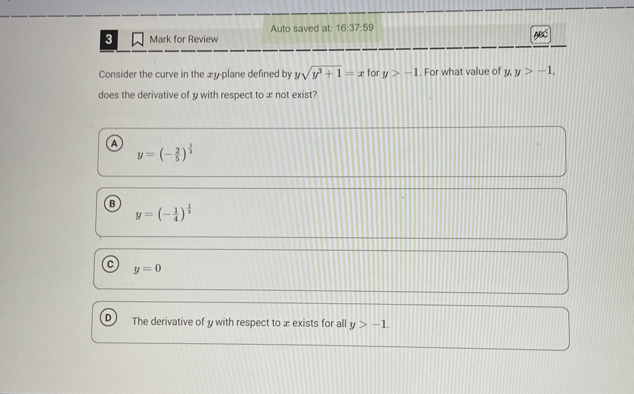 3 Mark for Review Auto saved at: 1 6 : 3 7 : 5 9