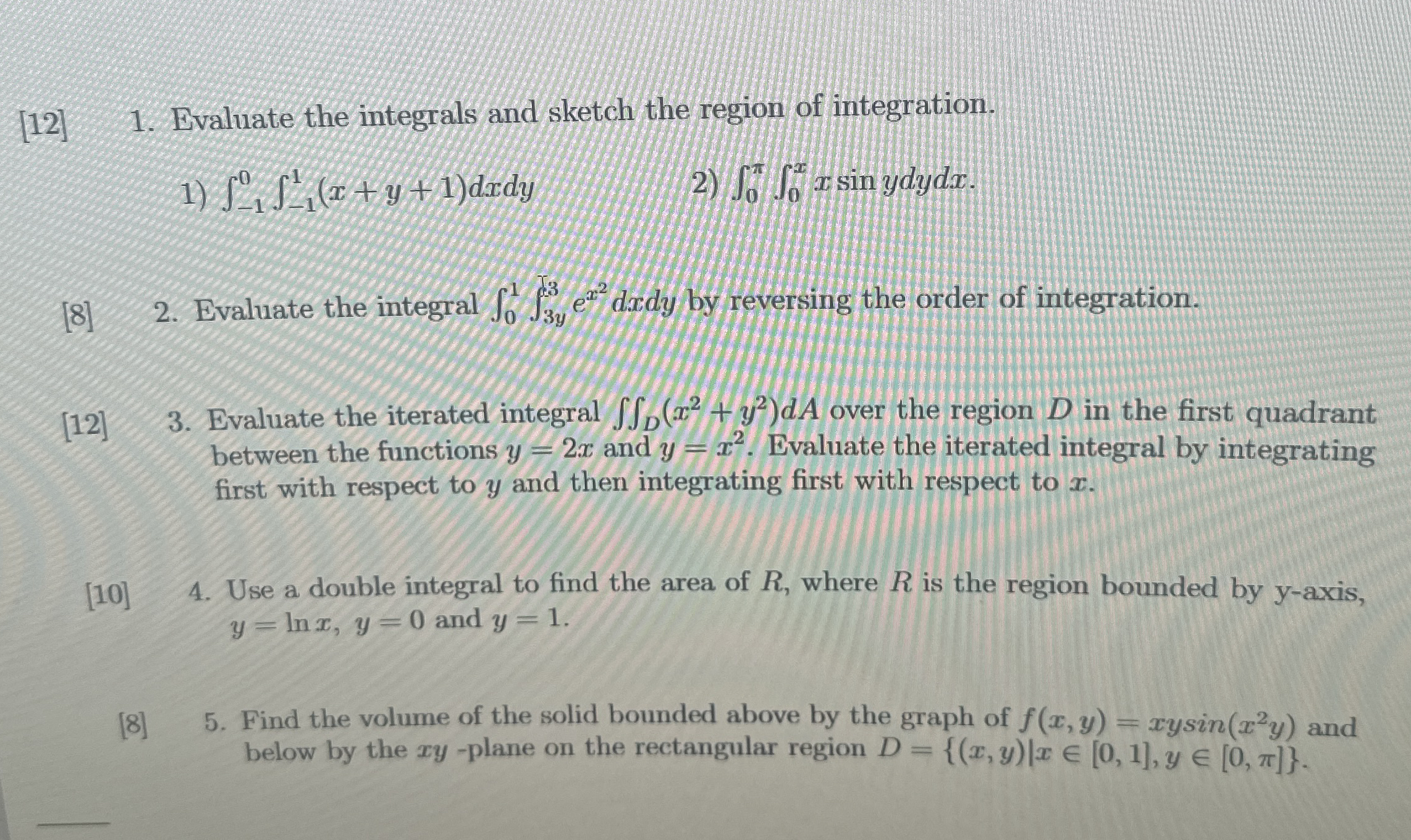 [ 1 2 ] 1 . Evaluate the integrals and sketch the
