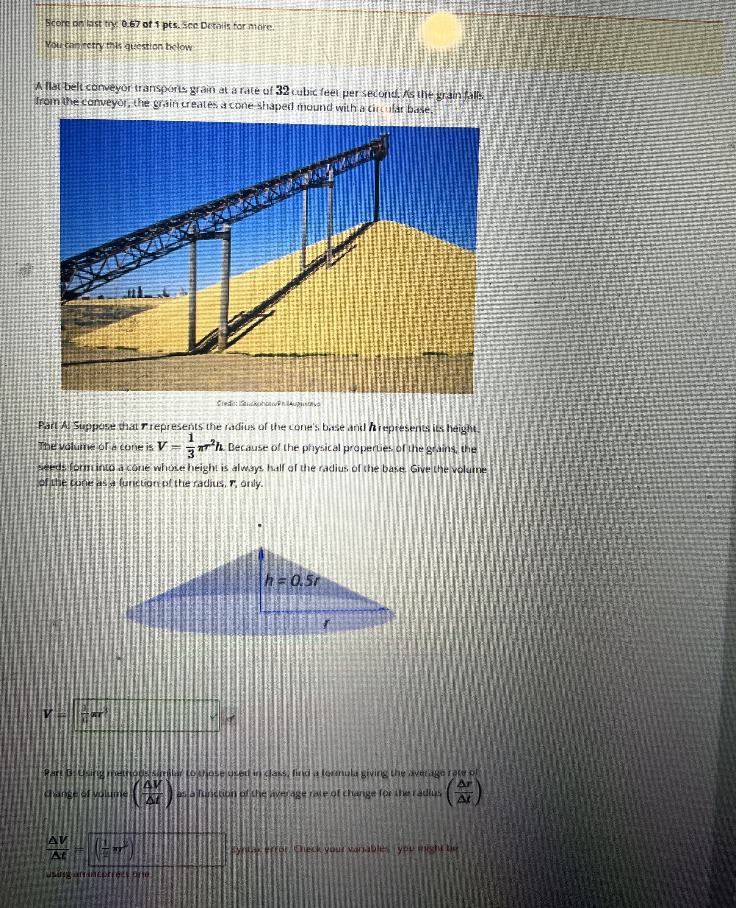 Score on last try: 0 . 6 7 of 1 pts . See Dtails
