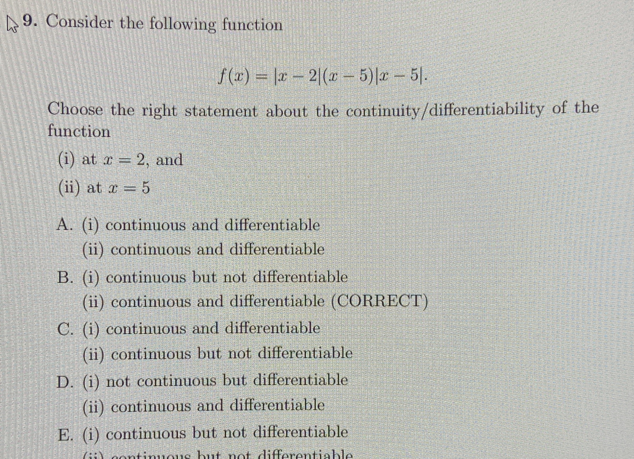 Consider the following function f ( x ) = | x - 2
