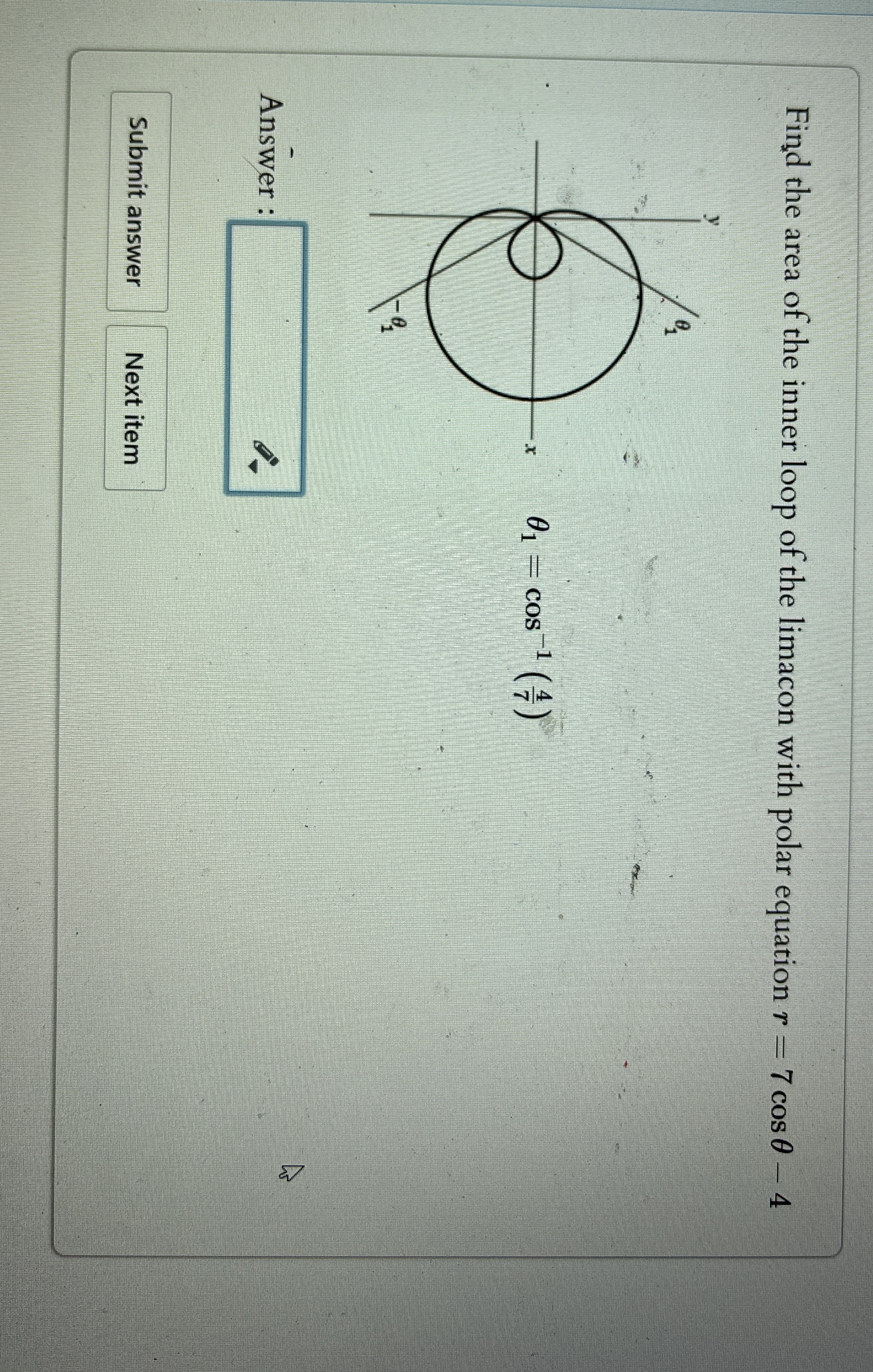 Find the area of the inner loop of the limacon