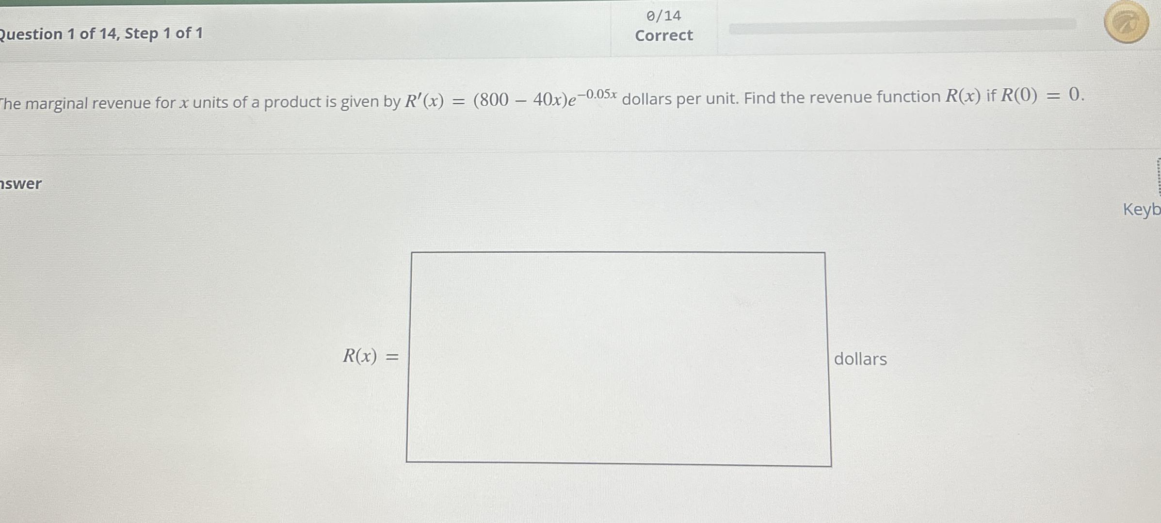 2 uestion 1 of 1 4 , Step 1 of 1 0 1 4 Correct