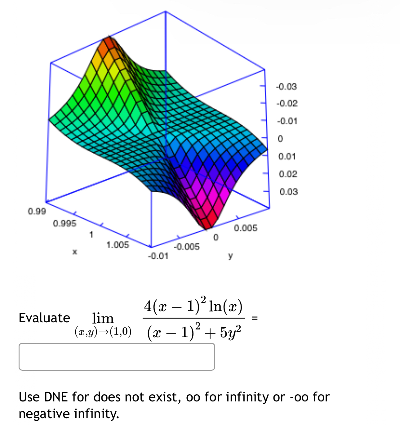 Evaluate lim ( x , y ) ( 1 , 0 ) 4 ( x - 1 ) 2 l
