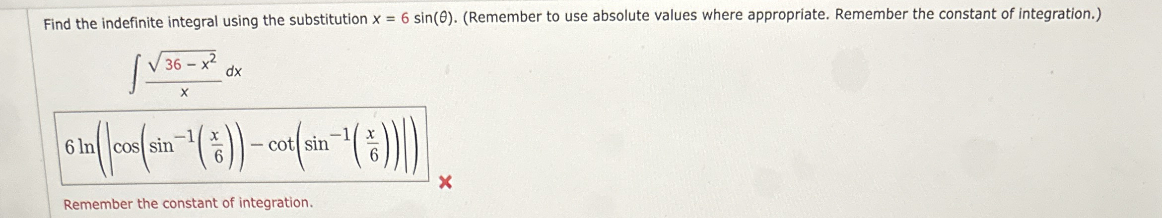 Find the indefinite integral using the