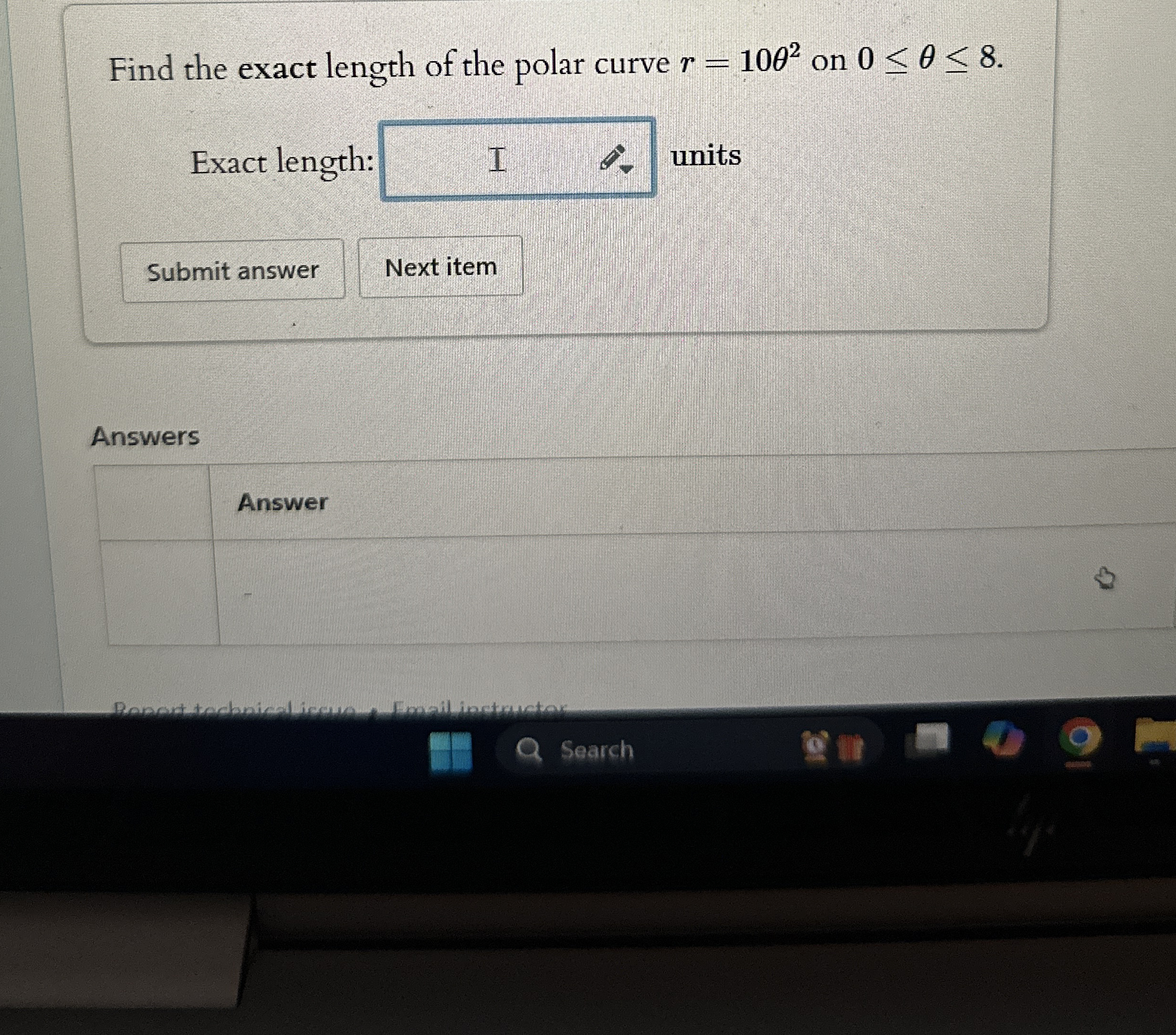Find the exact length of the polar curve r = 1 0