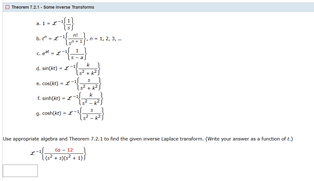 Theorem 7 . 2 . 1 - Some Inverse Transforms a . 1