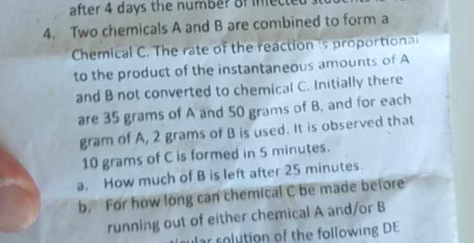 Two chemicals A and B are combined to form a