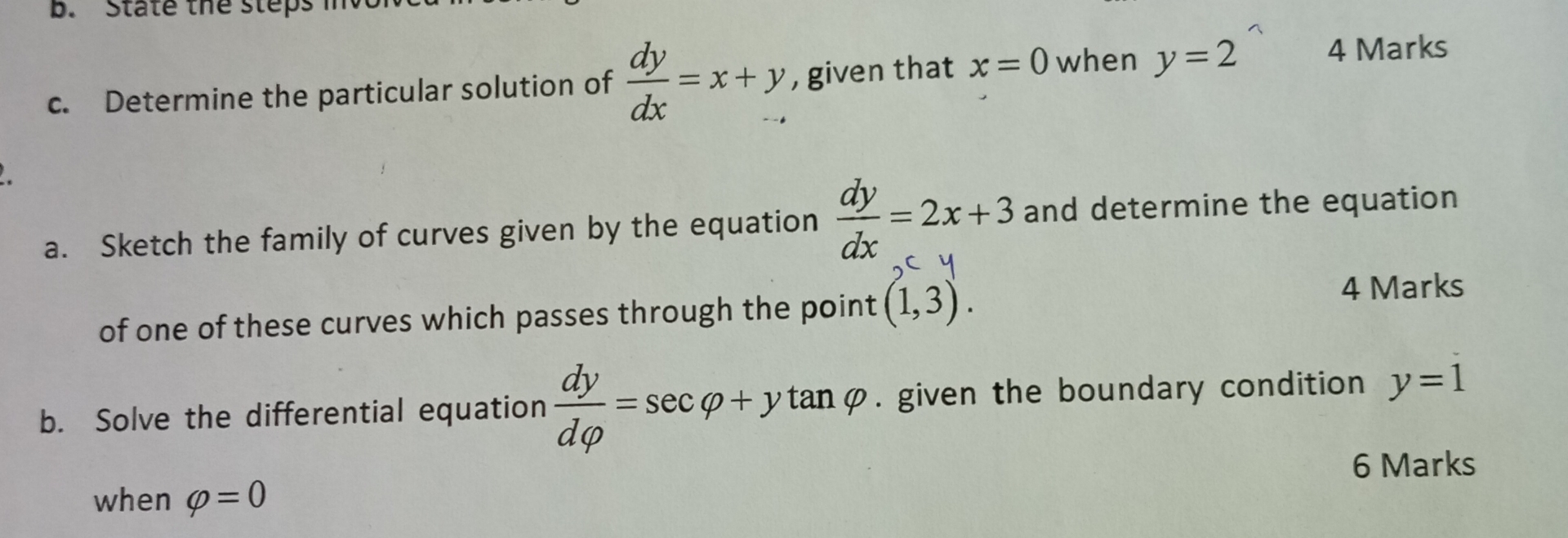 c . Determine the particular solution of d y d x