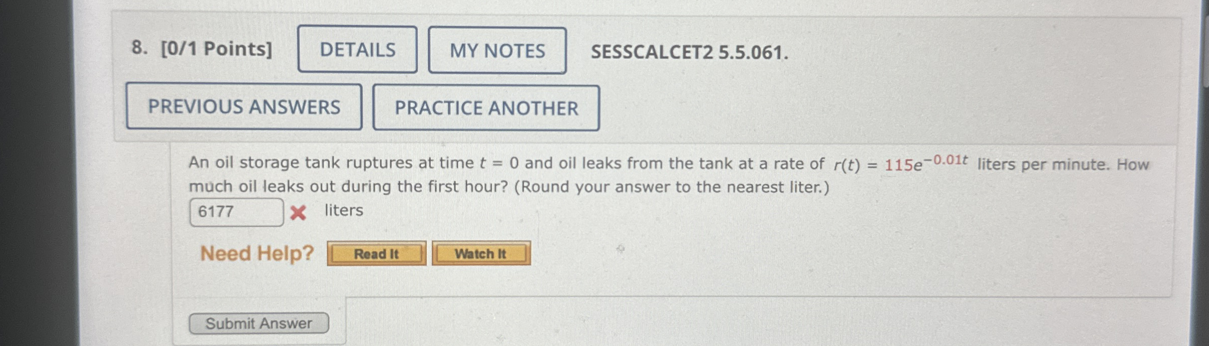 [ 0 / 1 Points ] SESSCALCET 2 5 . 5 . 0 6 1 . An