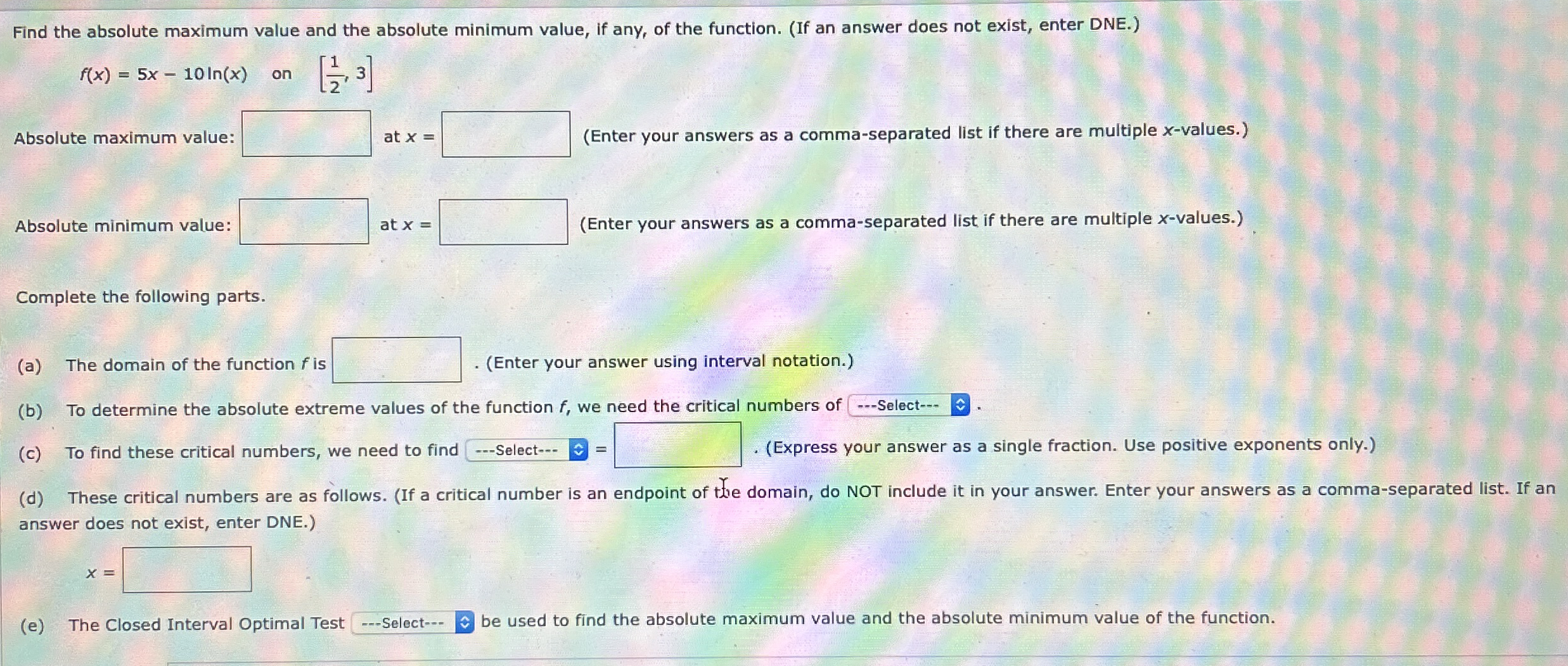 Find the absolute maximum value and the absolute