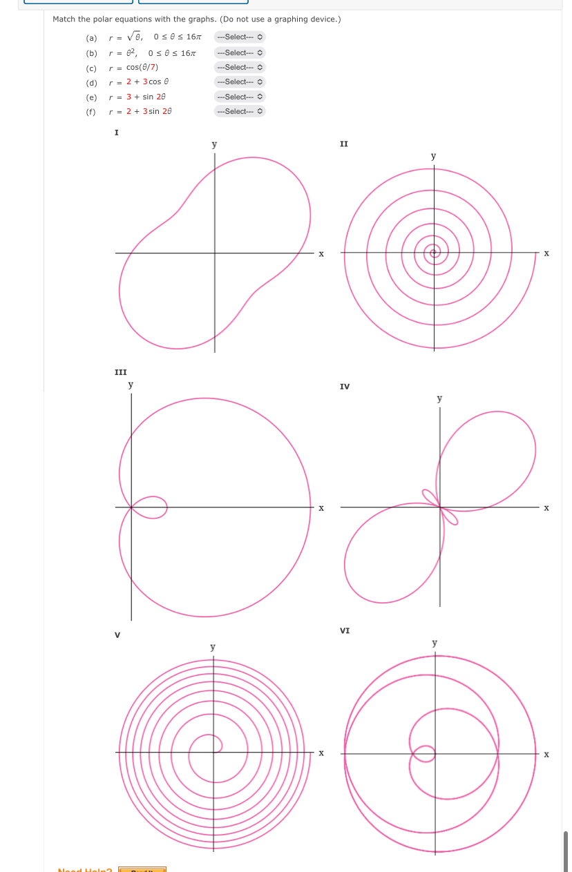 Match the polar equations with the graphs. ( Do