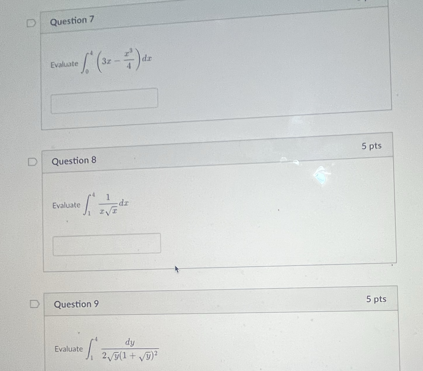 Question 7 Evaluate 0 4 ( 3 x - x 3 4 ) d x
