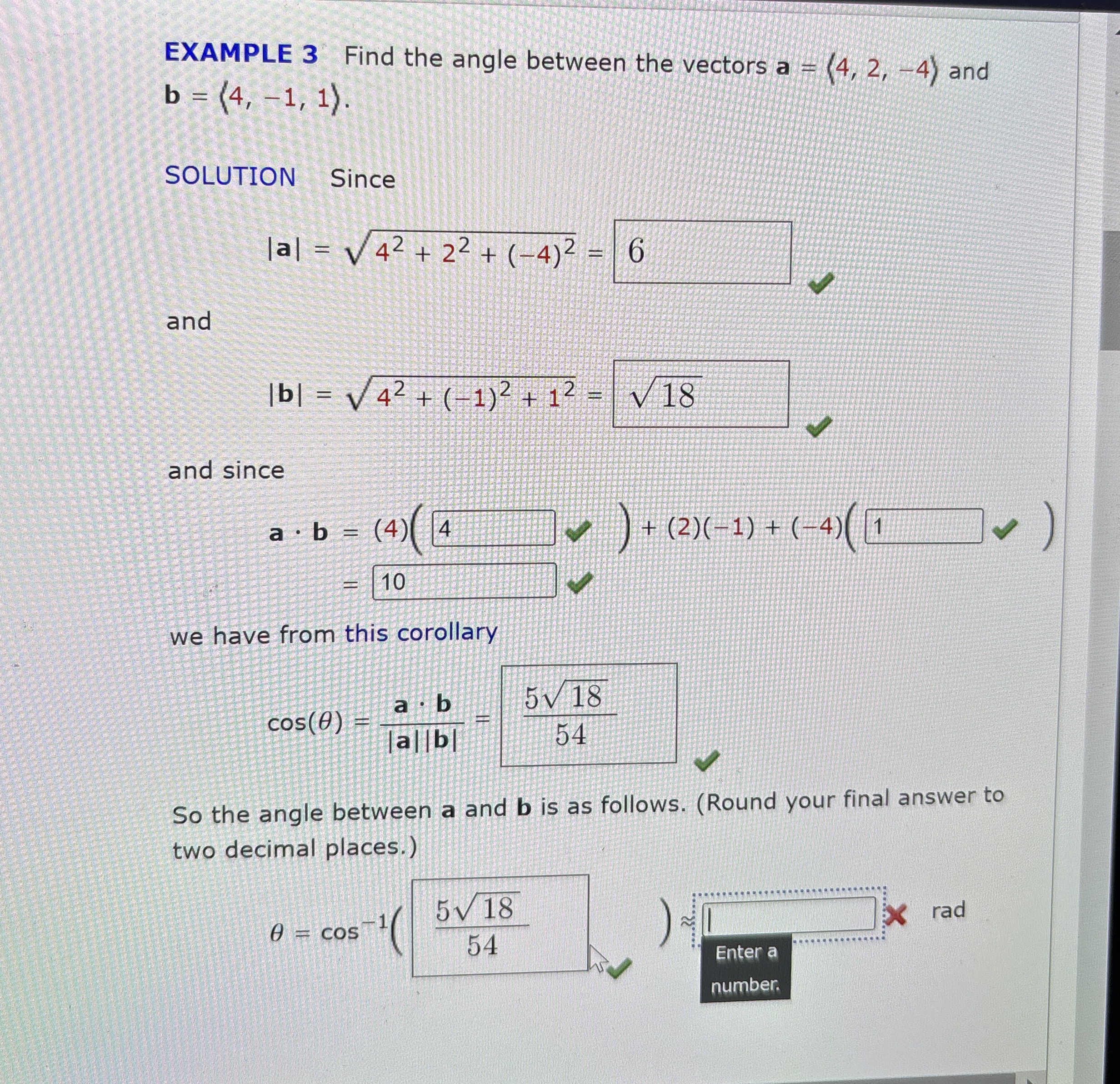EXAMPLE 3 Find the angle between the vectors ( 4