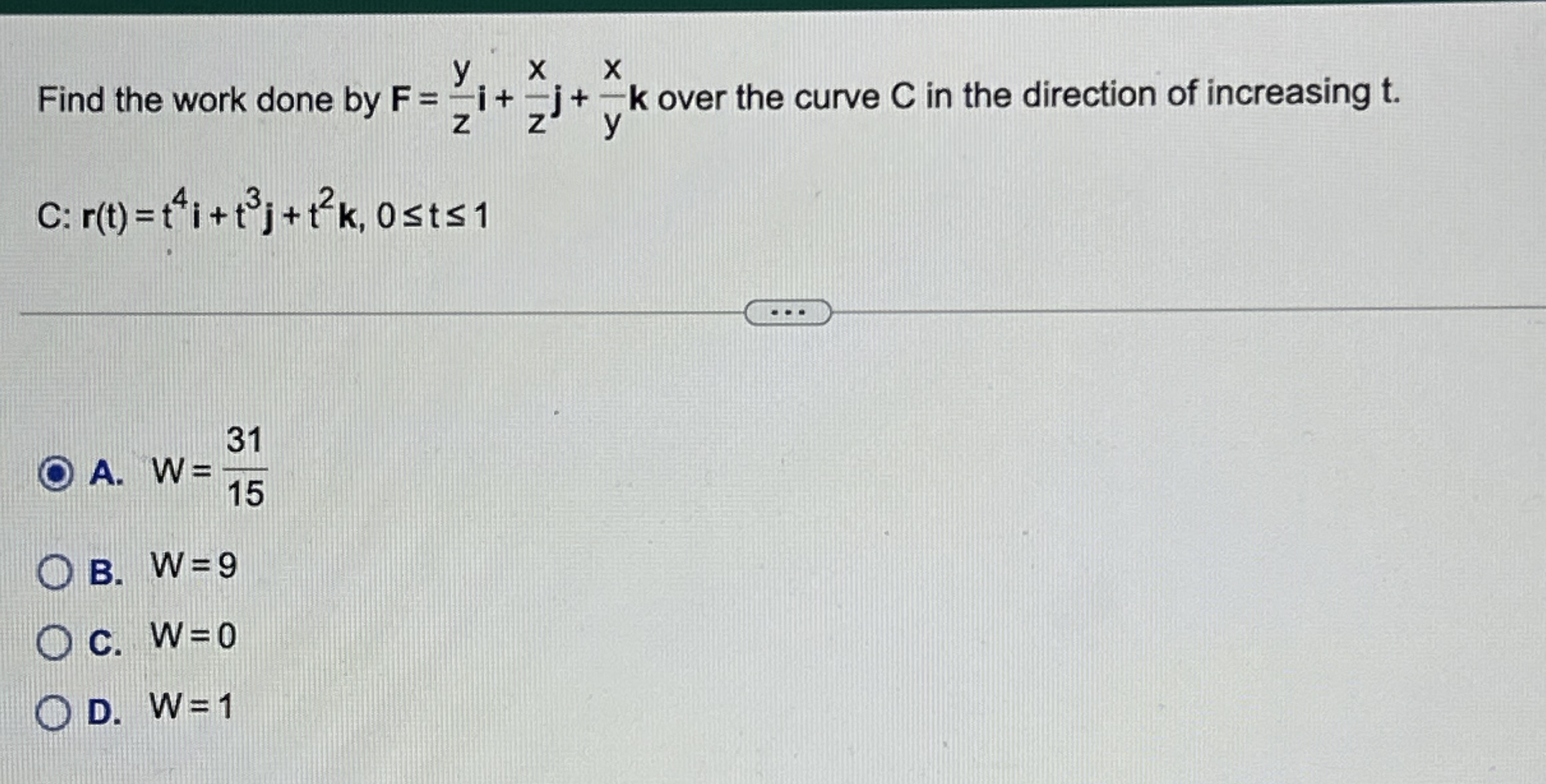 2 . Find the work done by F = y z i + x z j + x y