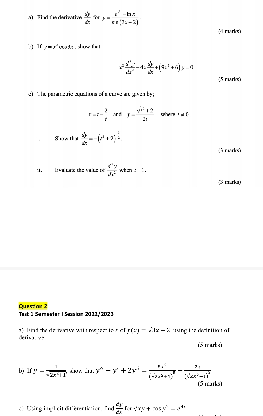 a ) Find the derivative d y d x for y = e x 2 + l