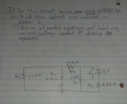 ( 2 ) For the circuit below, use MESH ANALYSIS