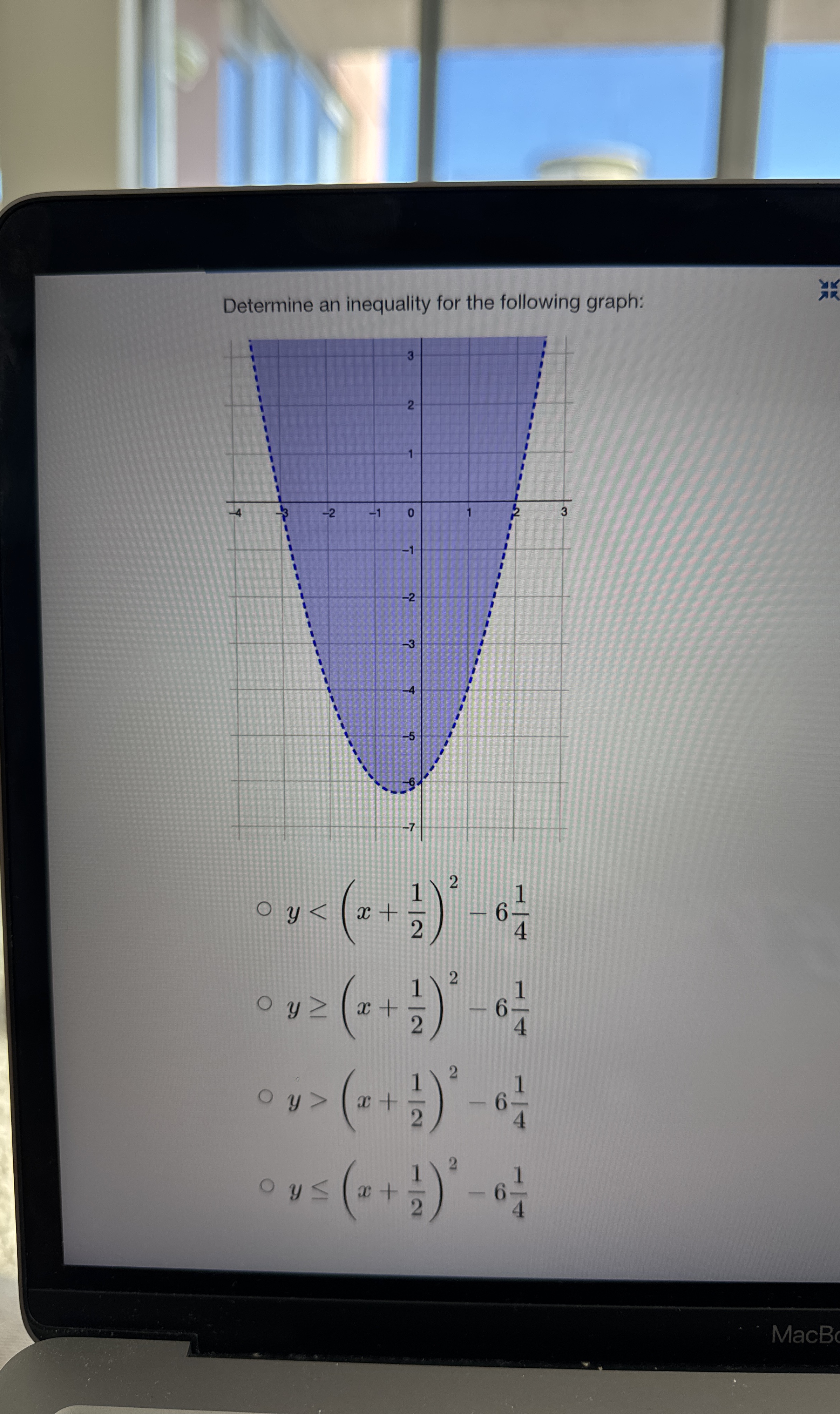 Determine an inequality for the following graph: