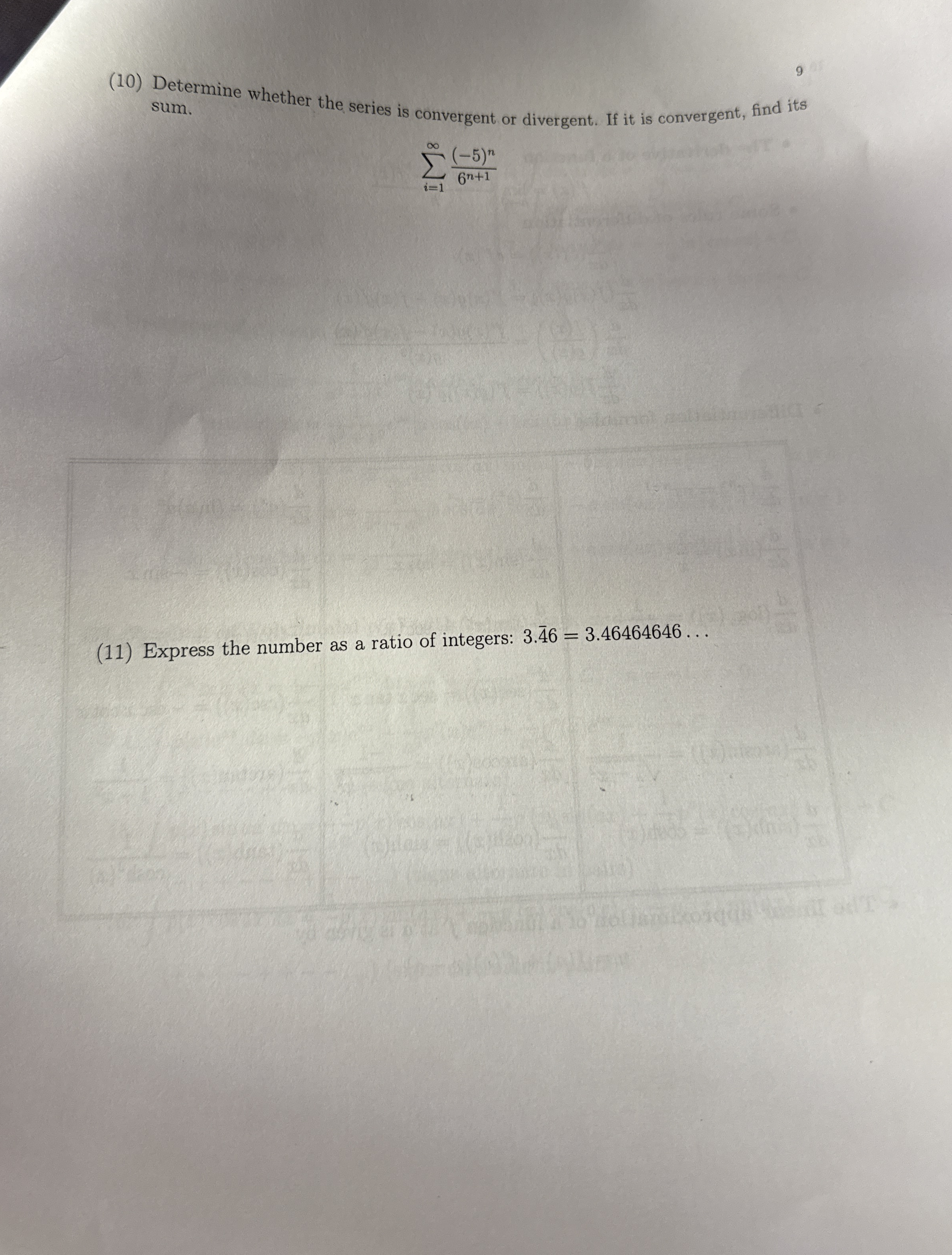 9 ( 1 0 ) Determine whether the series is