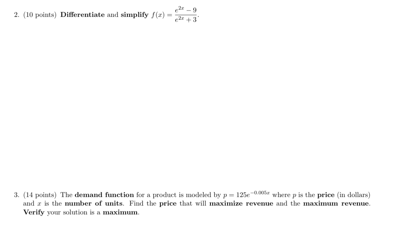 ( 1 0 points ) Differentiate and simplify f ( x )