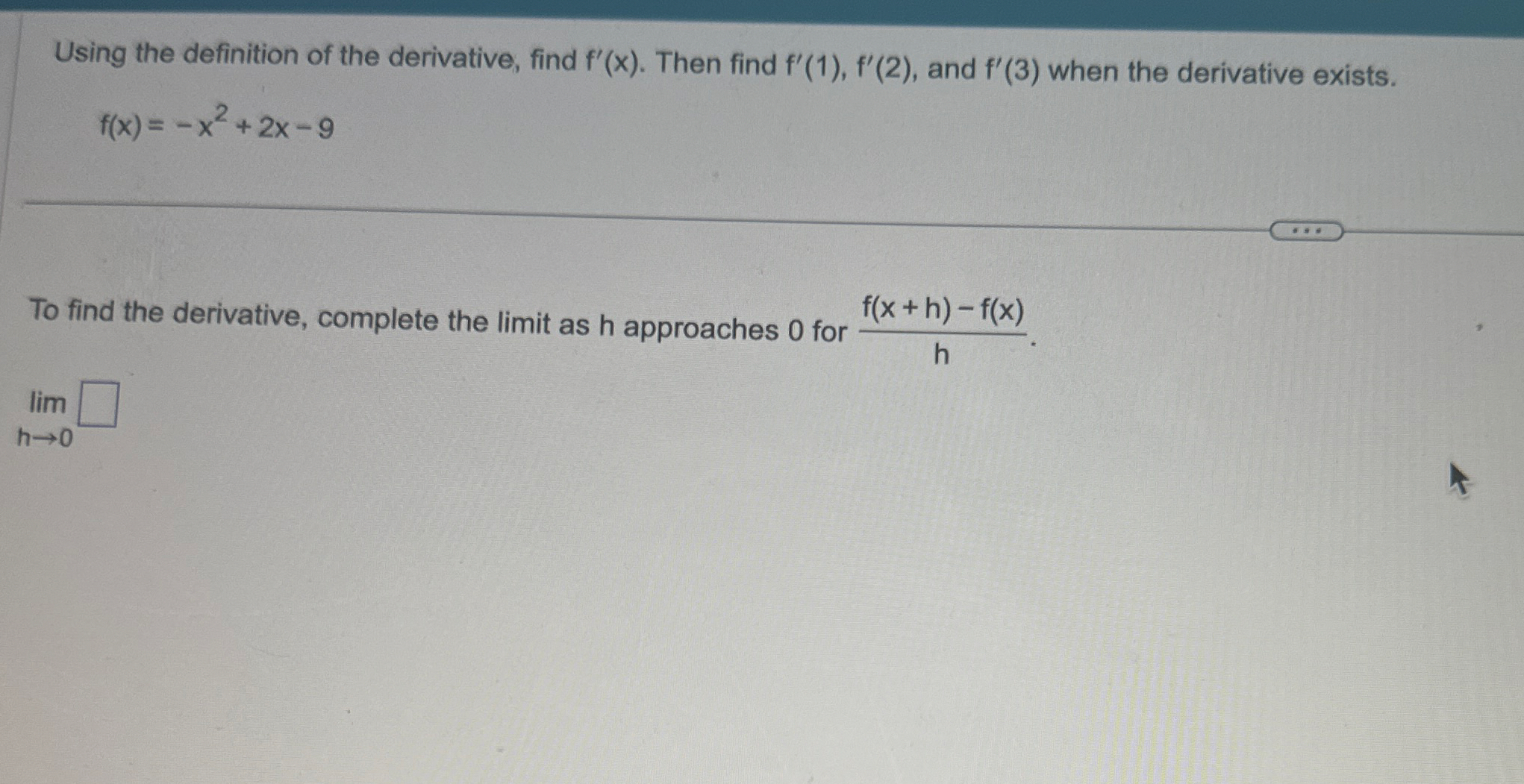 Using the definition of the derivative, find f '