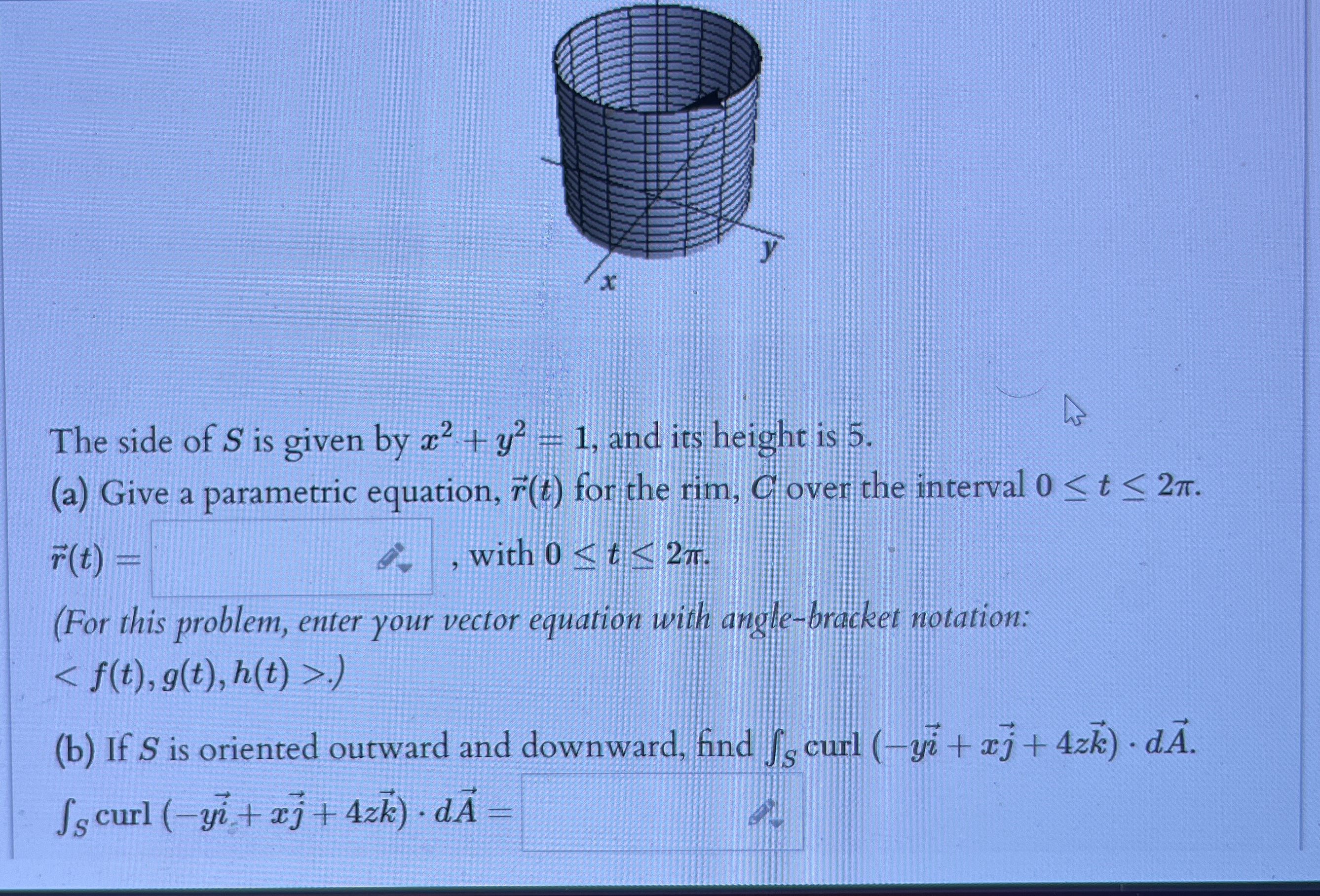 The side of S is given by x 2 + y 2 = 1 , and its