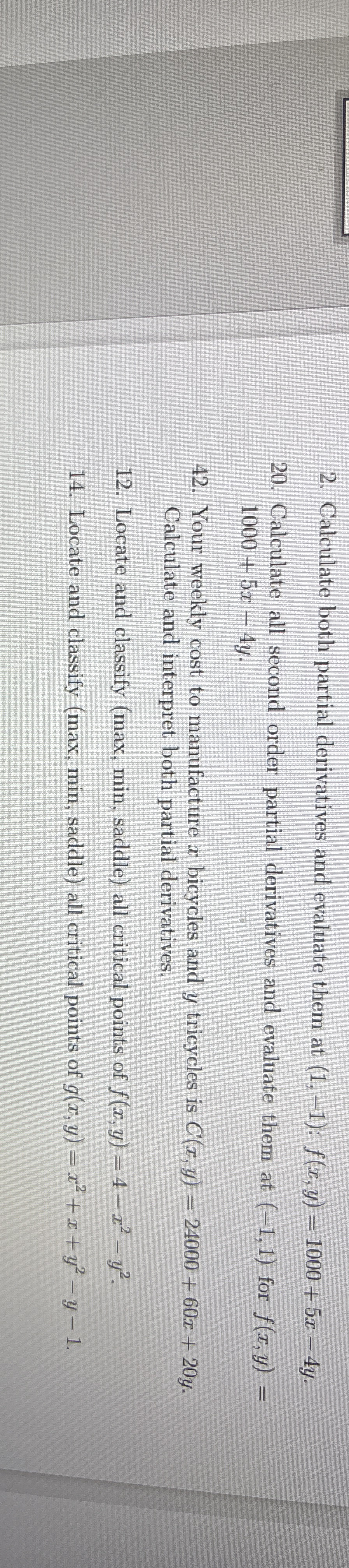 1 . Calculate both partial derivatives and