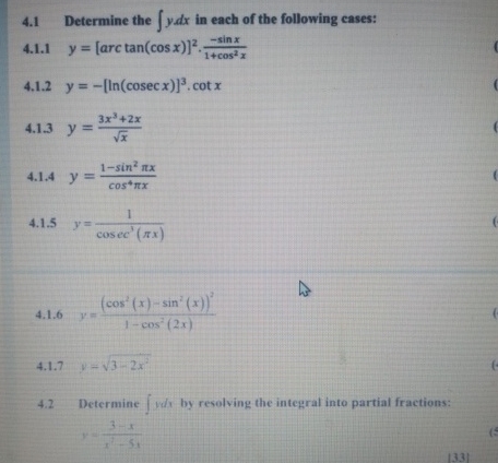 4 . 1 Determine the y d x in each of the