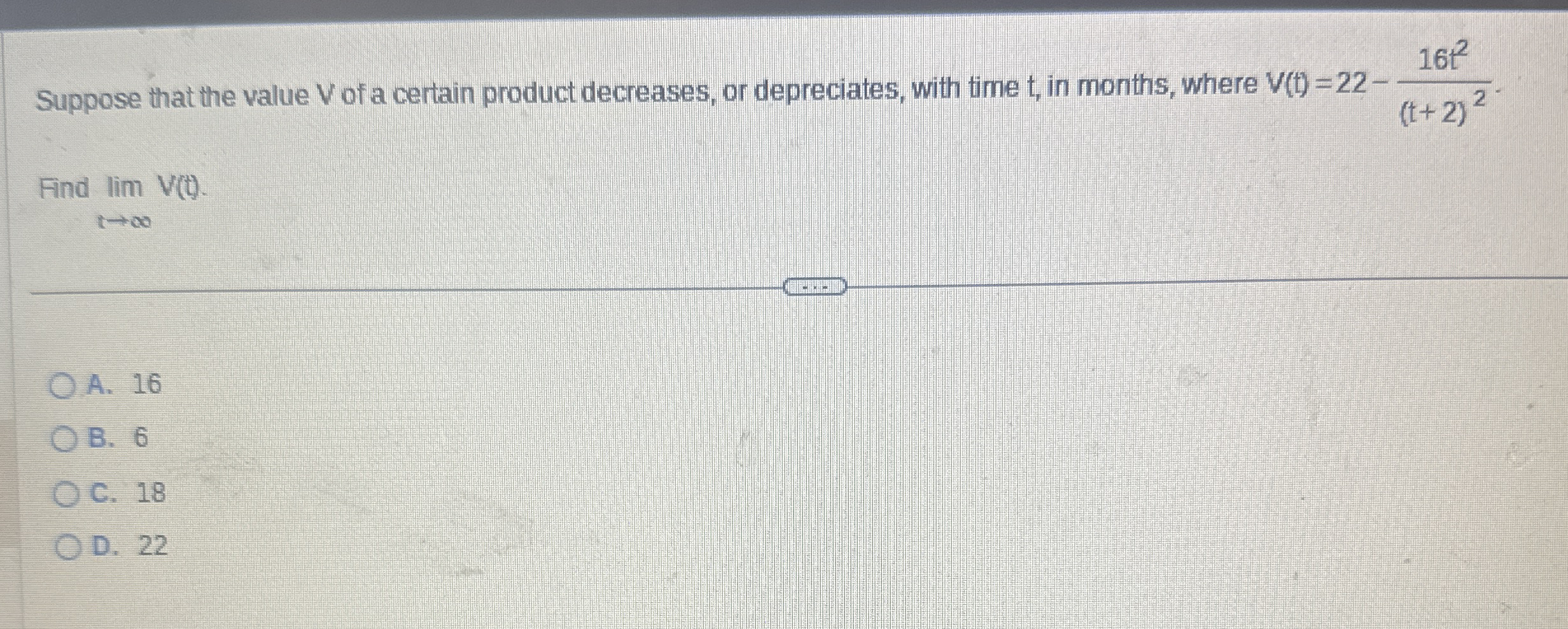 Suppose that the value V of a certain product