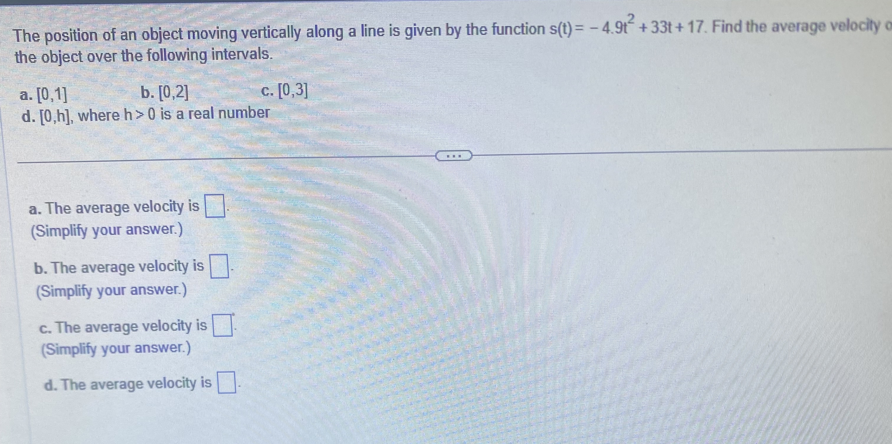 The position of an object moving vertically along