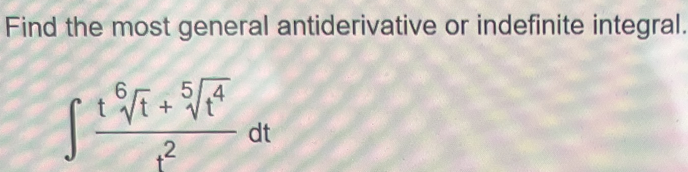 Find the most general antiderivative or