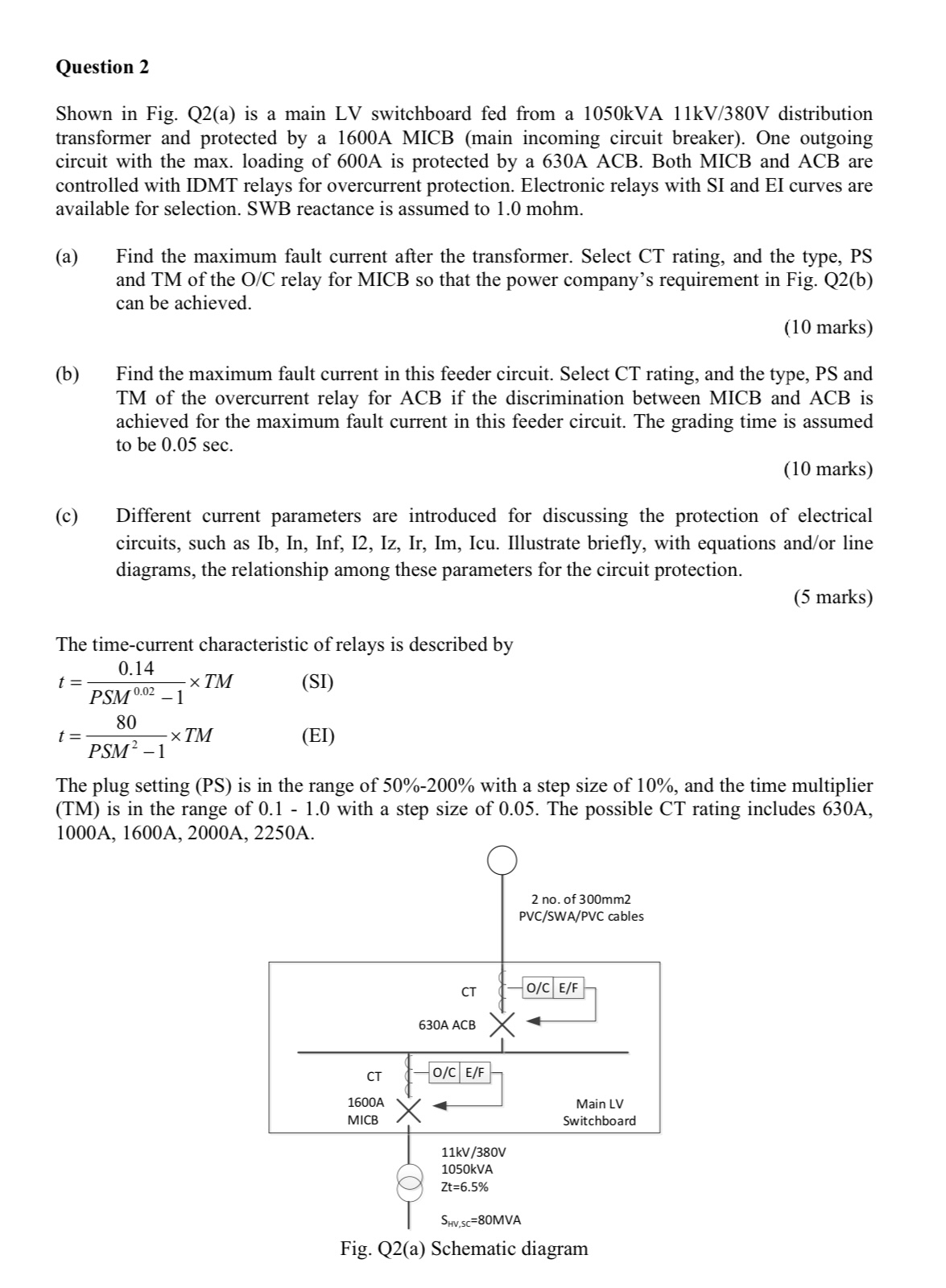 Question 2 Shown in Fig. Q 2 ( a ) is a main LV
