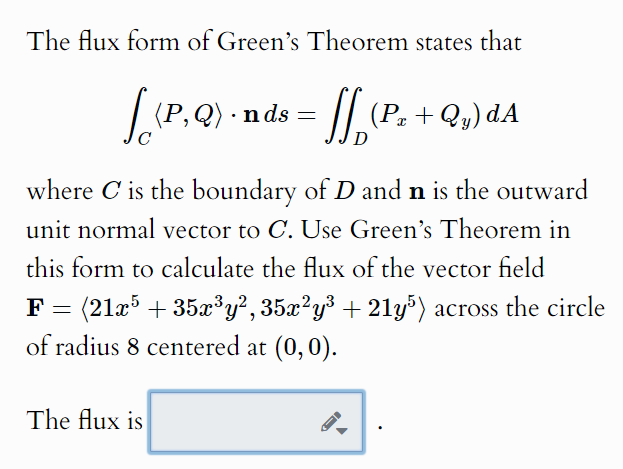 The flux form of Green's Theorem states that \