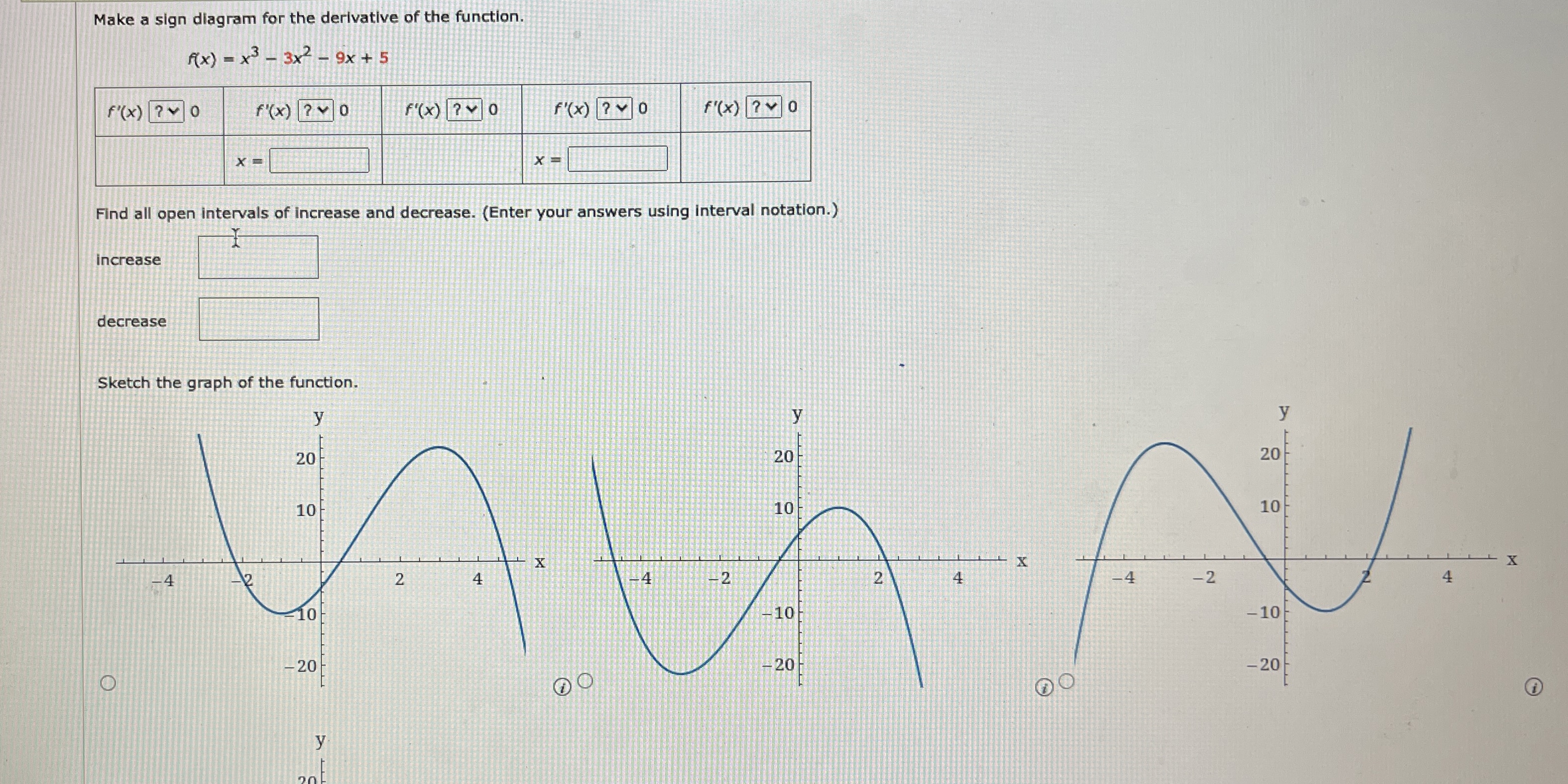 Make a sign diagram for the derivative of the
