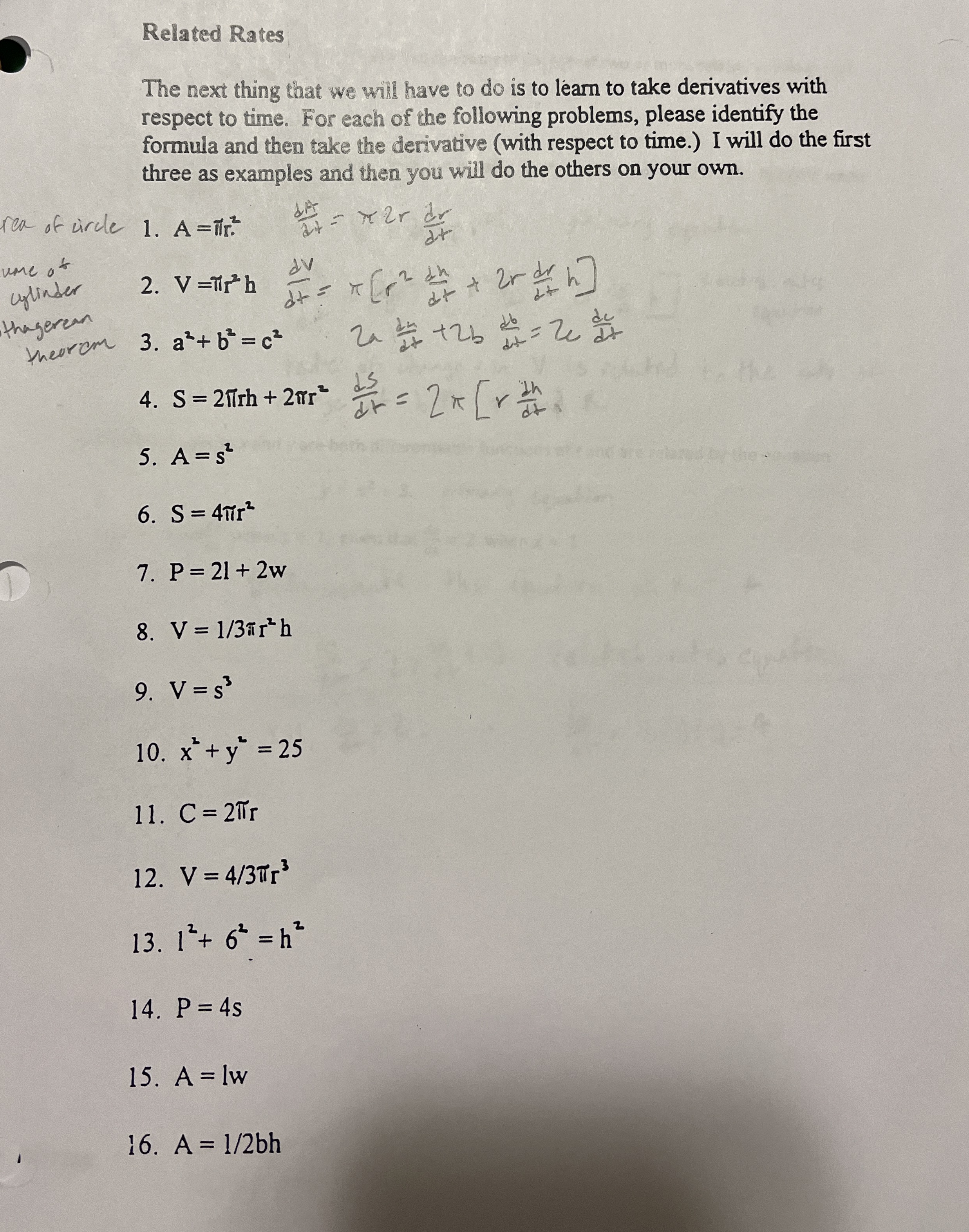 Related Rates rea of circle The next thing that