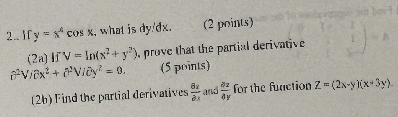 If y = x 4 c o s x . what is d y d x . ( 2 points