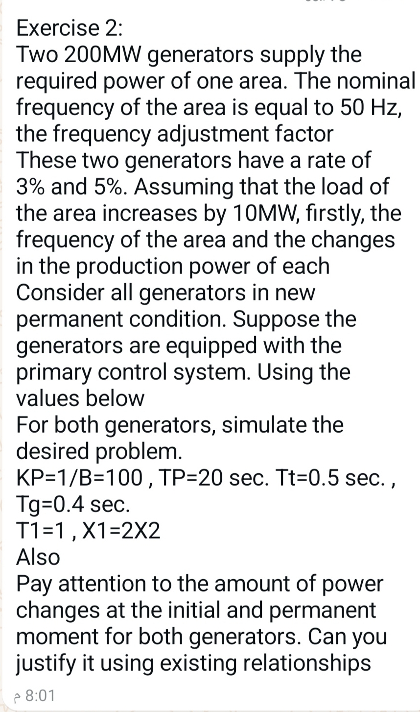 Exercise 2 : Two 2 0 0 MW generators supply the