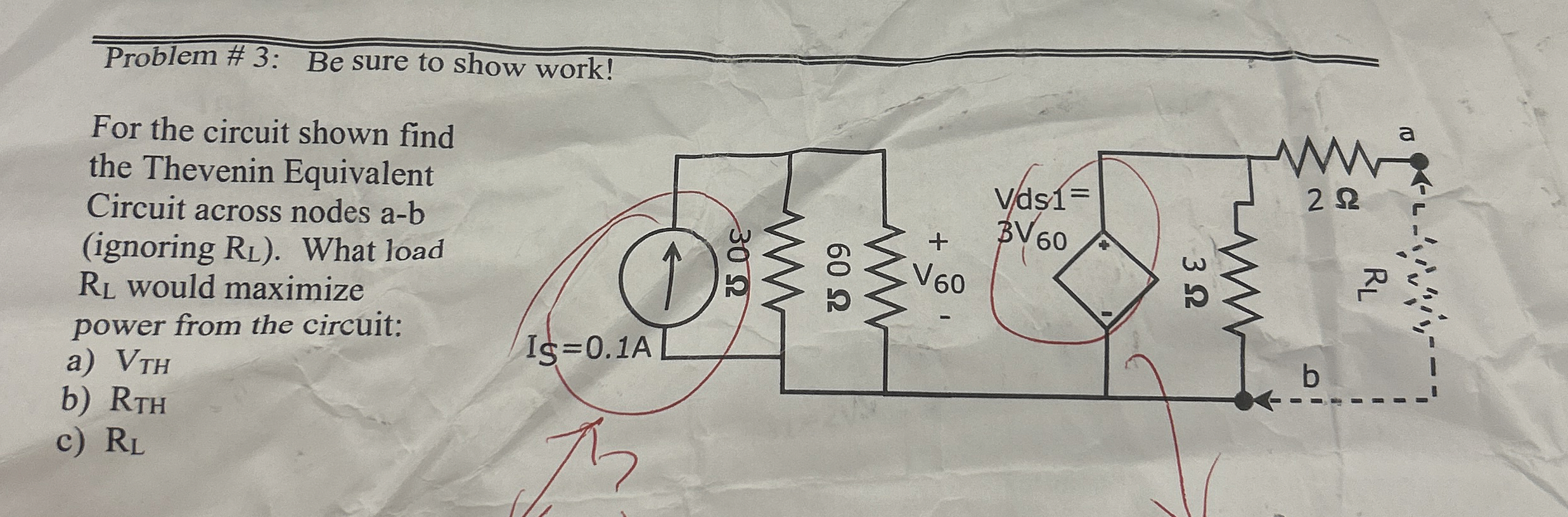 Problem # 3 : Be sure to show work! For the
