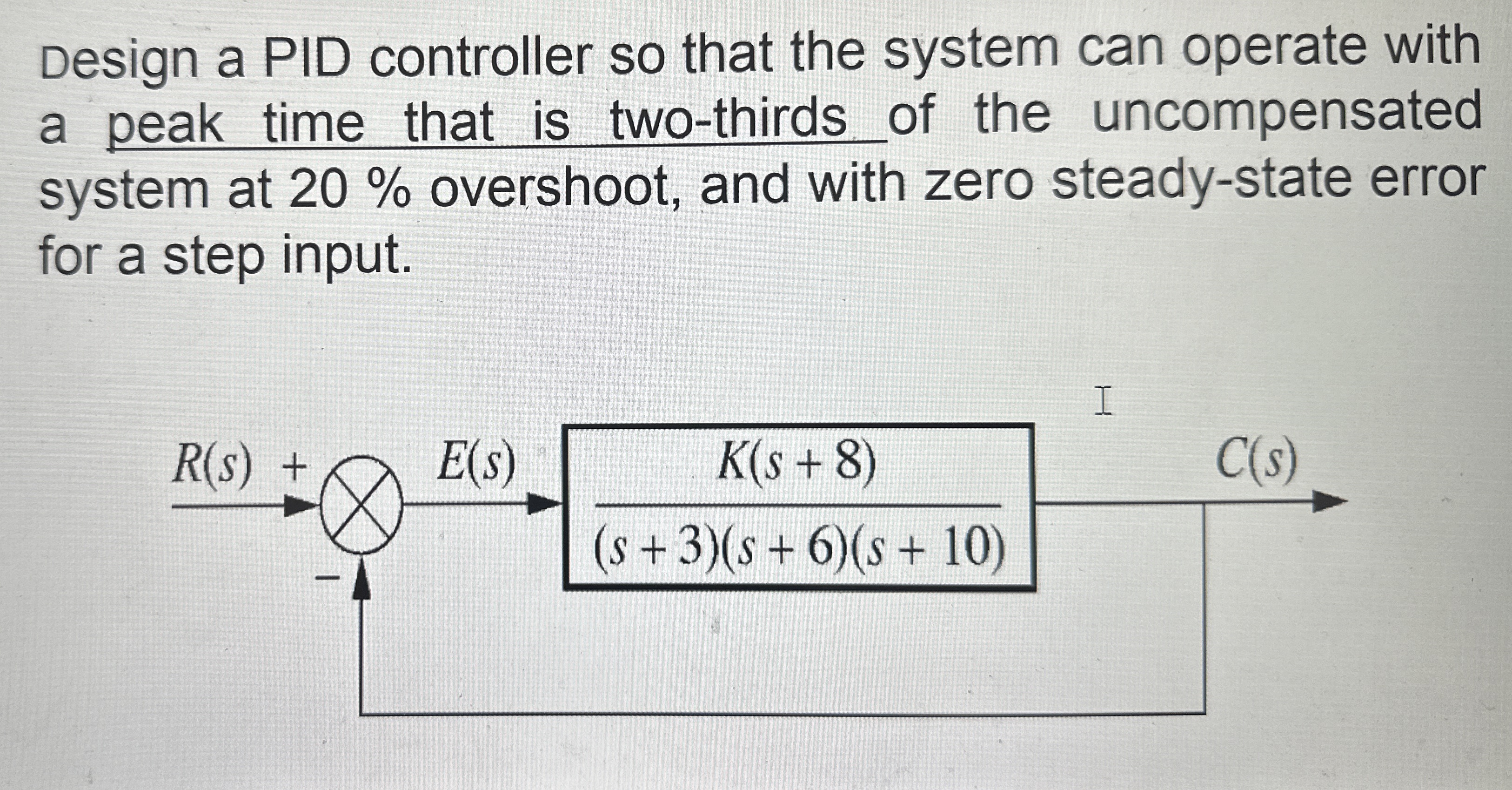 Design a PID controller so that the system can