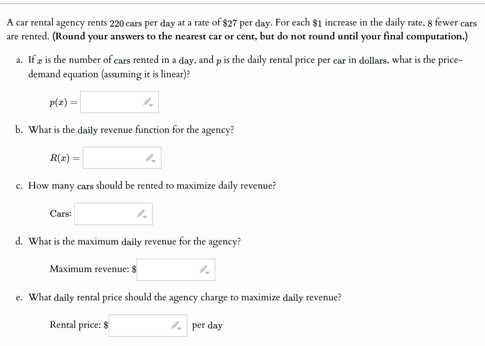 A car rental agency rents 2 2 0 cars per day at a