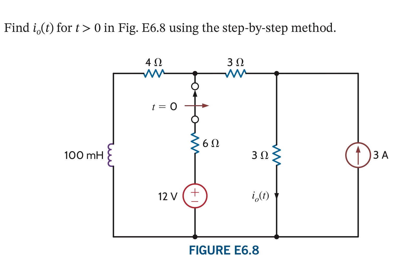 Find i 0 ( t ) for t > 0 in Fig. E 6 . 8 using