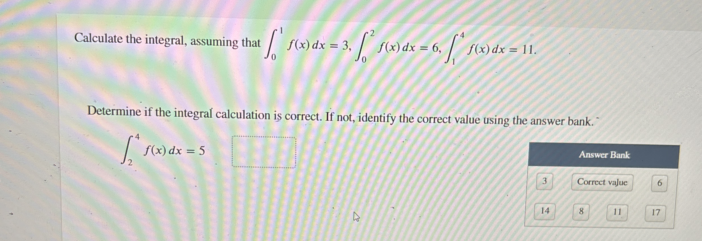 Calculate the integral, assuming that 0 1 f ( x )