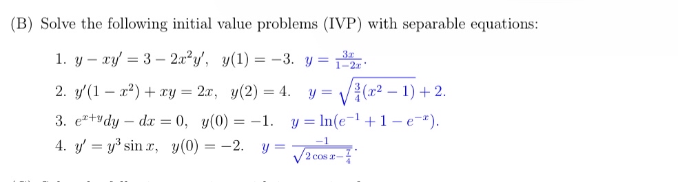 ( B ) Solve the following initial value problems
