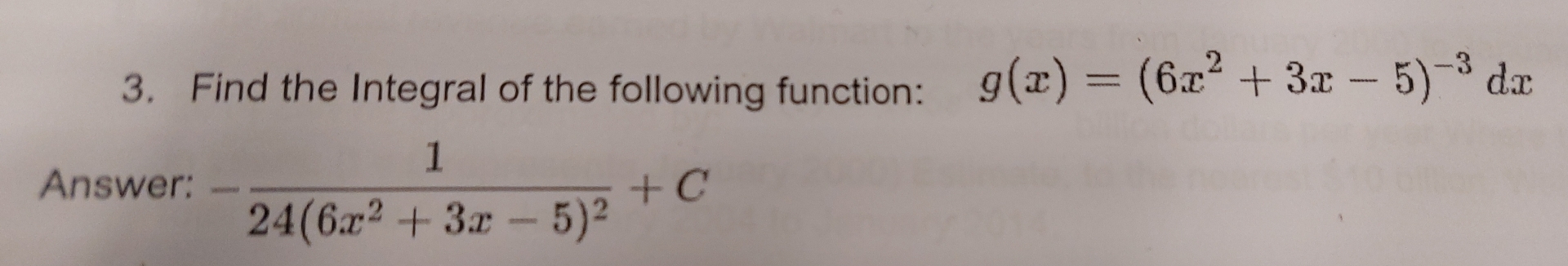 Find the Integral of the following function: , g