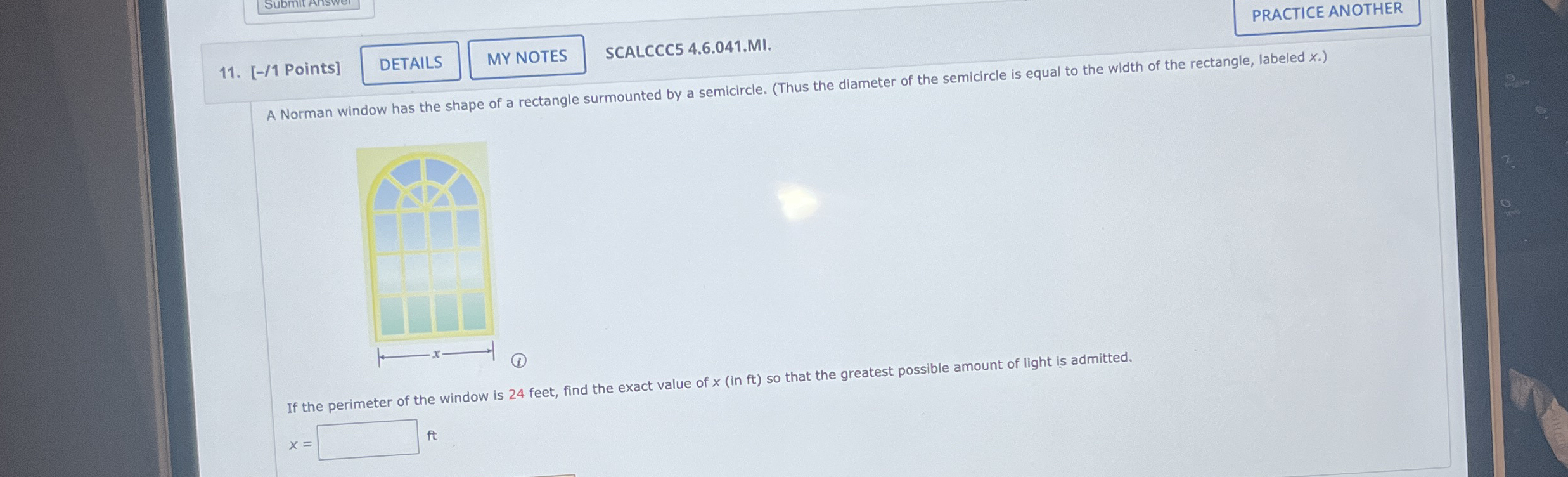 PRACTICE ANOTHER 1 1 . [ - / 1 Points ] SCALCCC 5