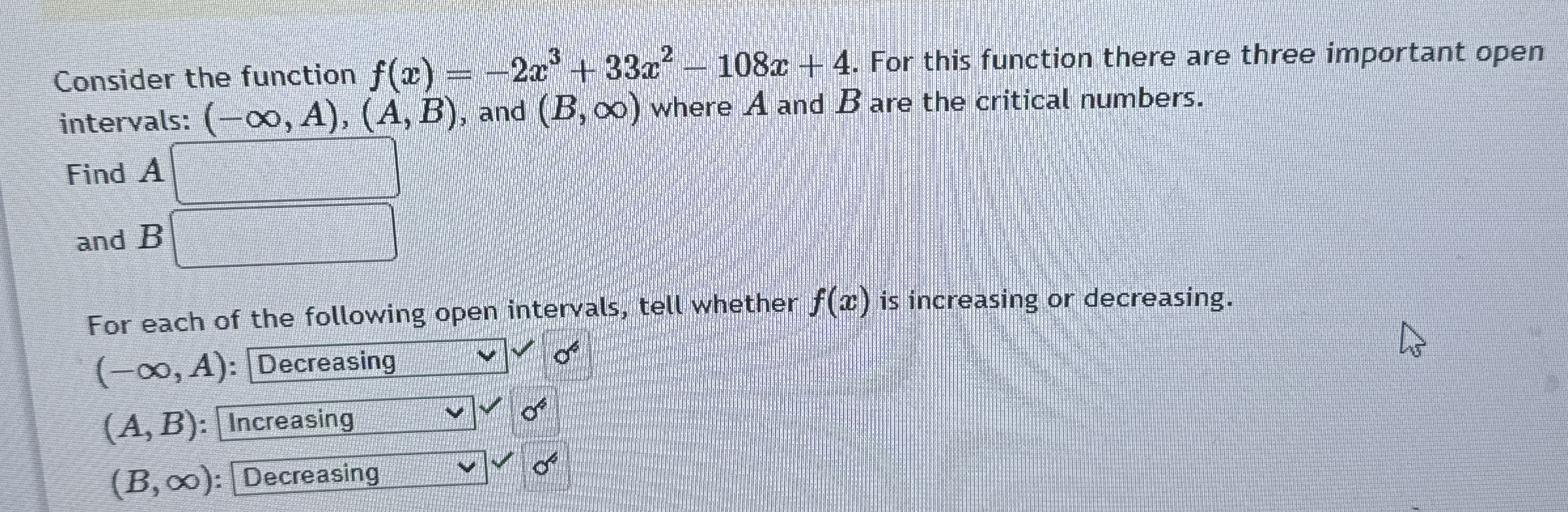 Consider the function f ( x ) = - 2 x 3 + 3 3 x 2