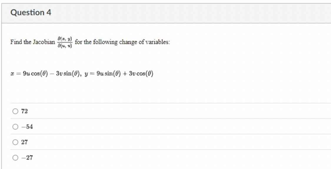 Question 4 Find the Jacobian d e l ( x , y ) d e