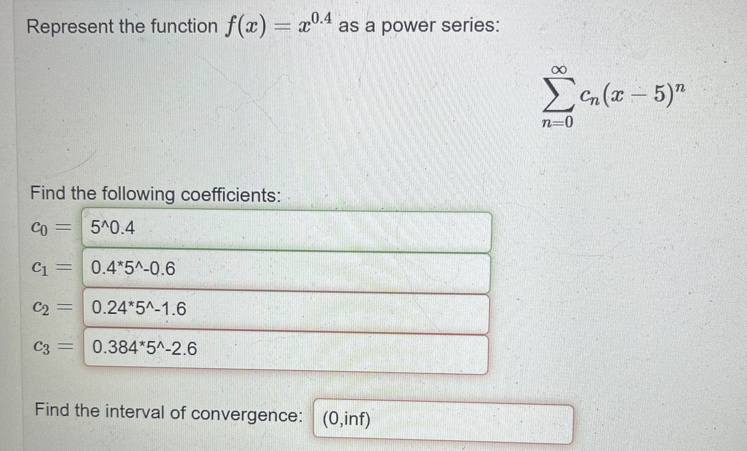 Represent the function f ( x ) = x 0 . 4 as a